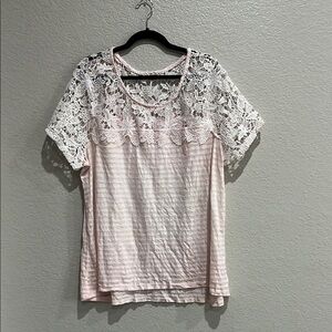 Lane Bryant Women's Pink Lace Crochet Short Sleeve Blouse Sz 22/24 Cotton Blend